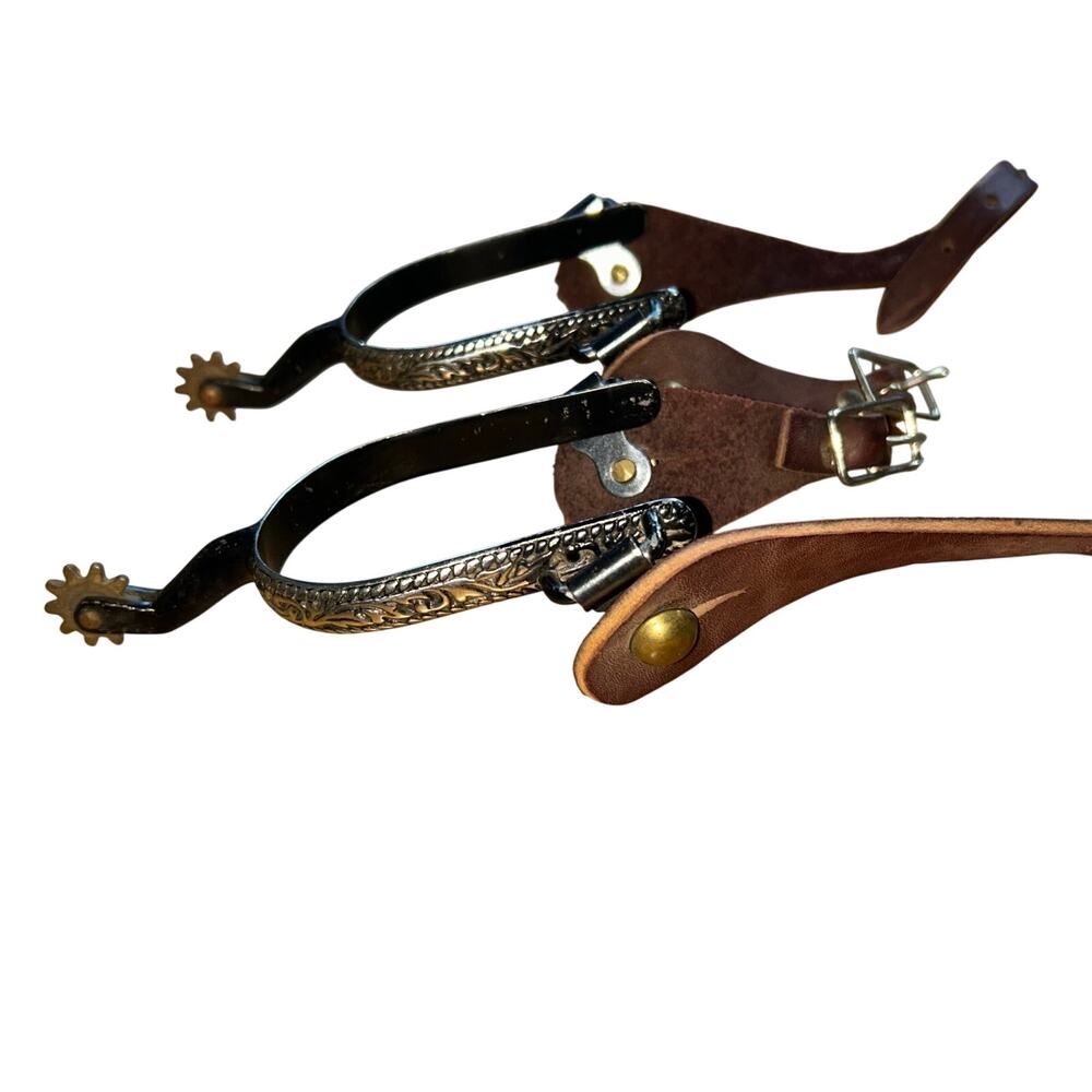 Vintage Toby Leather Cowboy Floral Silver Western Horse Spurs Leather Straps